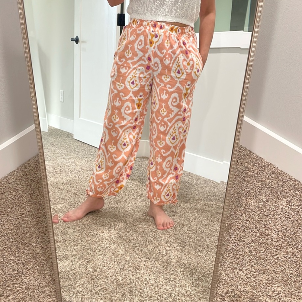 Christian Siriano ikkat print rayon linen pants with pockets